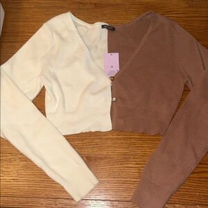 Wild Fable Two-Tone Cream and Brown Crop Top